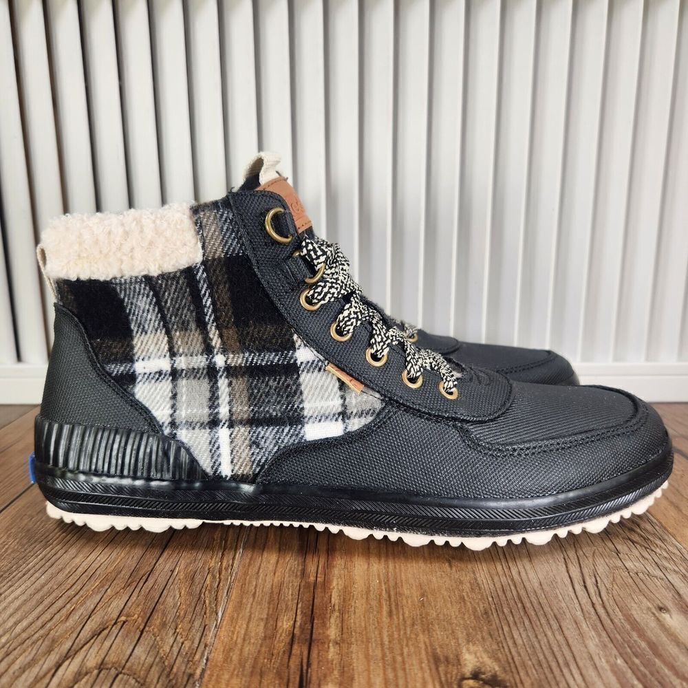 Keds Scout III Women Sz 10 Black Shearling Madras Plaid Ankle Duck Boots WF65488
